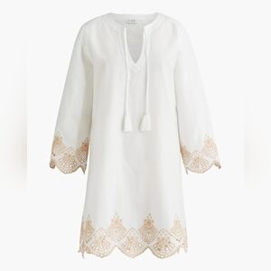 J. Crew White and Tan Embroidered Midi Dress